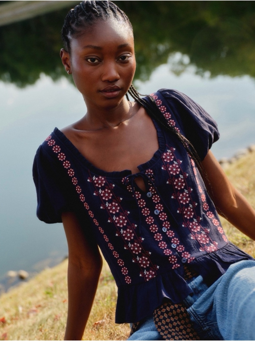 Abercrombie peplum puff sleeve top